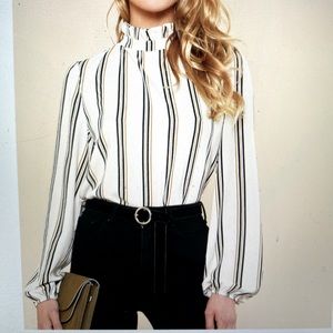 Frill neck striped blouse